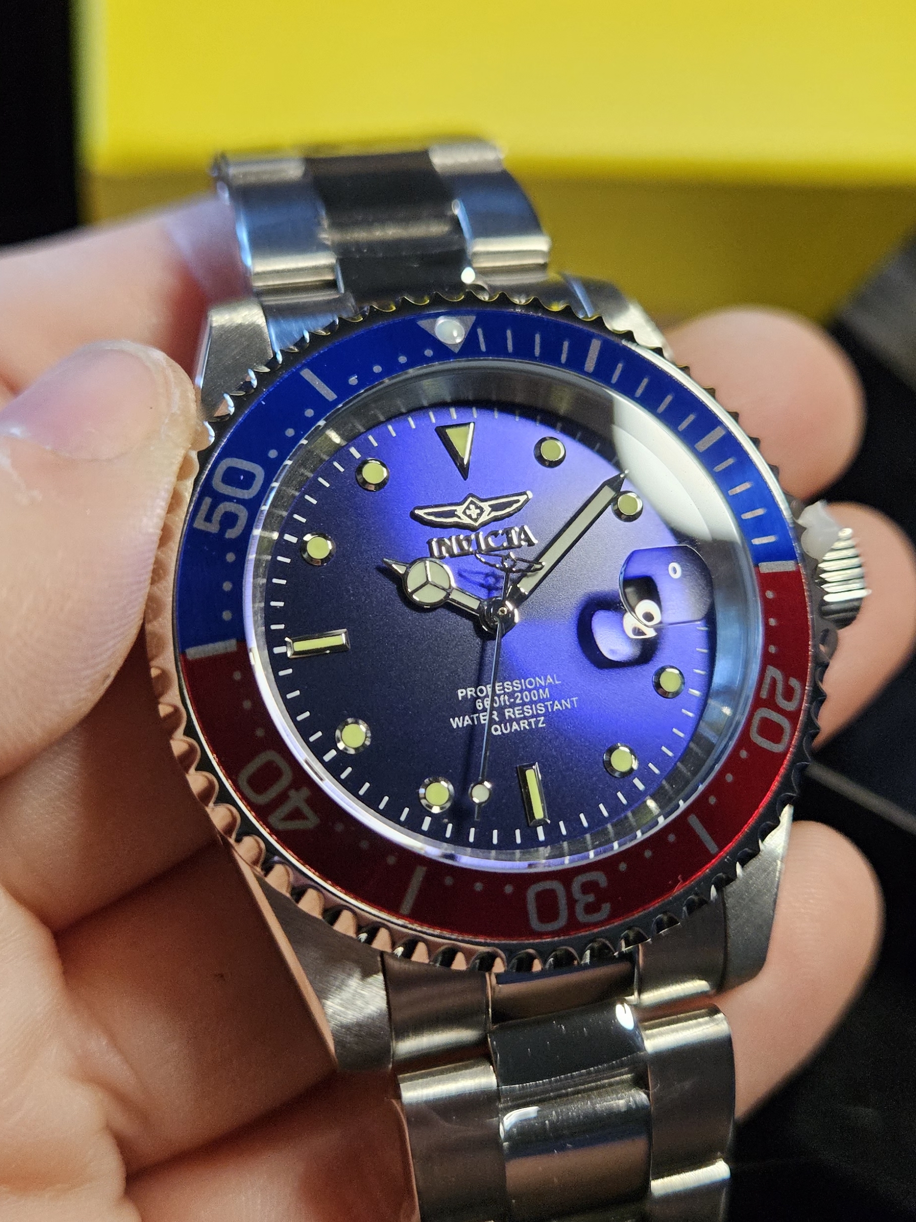 Invicta Pro Diver Blue Dial Stainless Steel Watch With RedBlue Bezel